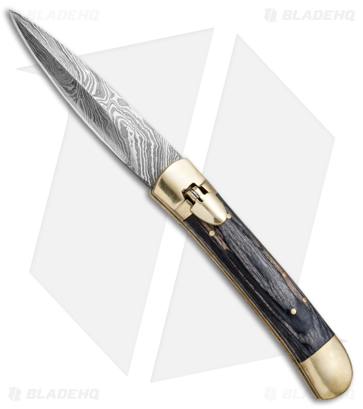 9"  Leverlock Dagger Automatic Stiletto Knife Blackwood (3.8" Damascus)