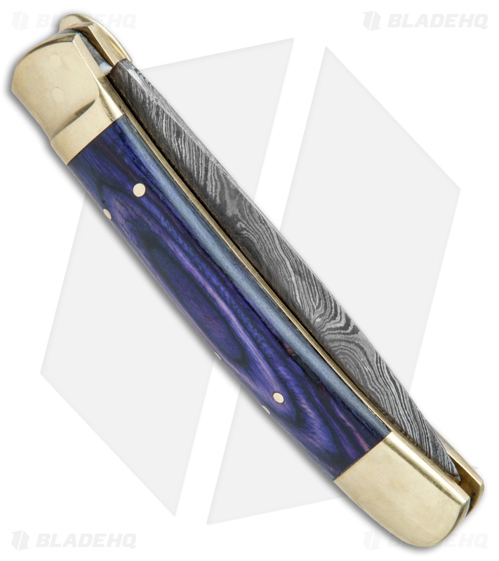 9"  Leverlock Dagger Automatic Stiletto Knife Blue Wood (3.8" Damascus)