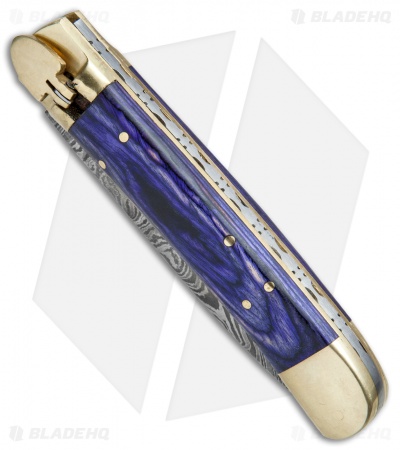 9"  Leverlock Dagger Automatic Stiletto Knife Blue Wood (3.8" Damascus)