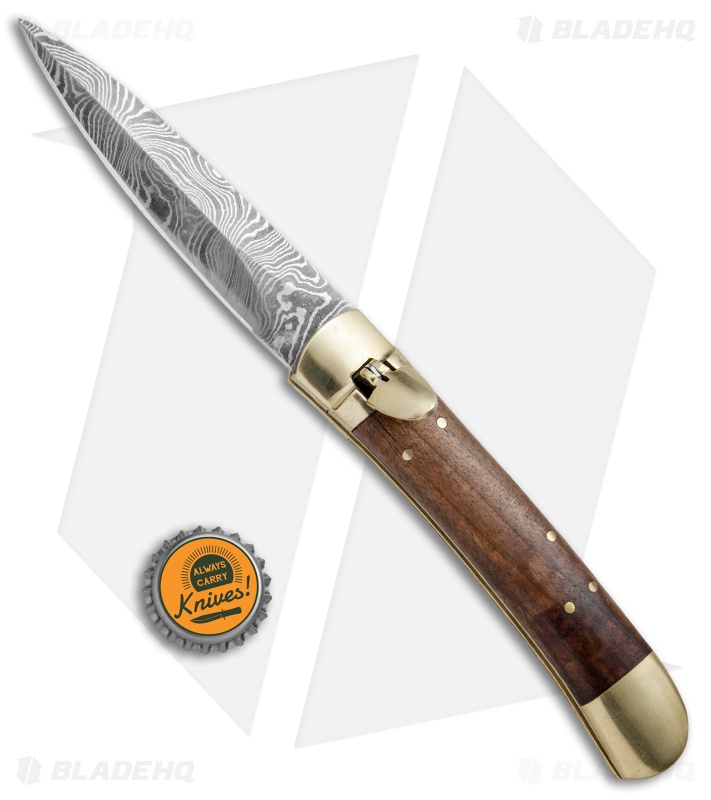 9"  Leverlock Dagger Automatic Stiletto Knife Wood (3.8" Damascus)