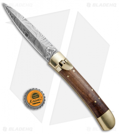 9"  Leverlock Dagger Automatic Stiletto Knife Wood (3.8" Damascus)
