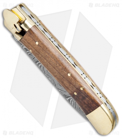 9"  Leverlock Dagger Automatic Stiletto Knife Wood (3.8" Damascus)