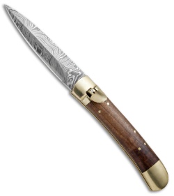 9"  Leverlock Dagger Automatic Stiletto Knife Wood (3.8" Damascus)