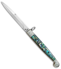 AGA Campolin 9" Sicilian Ring Pull Automatic Knife Abalone  (5.5" Satin Bayo)