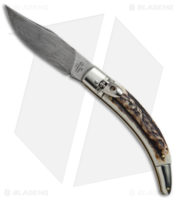 AGA Campolin Diana Lever Lock Automatic Knife Stag Horn (3.75" Damascus)