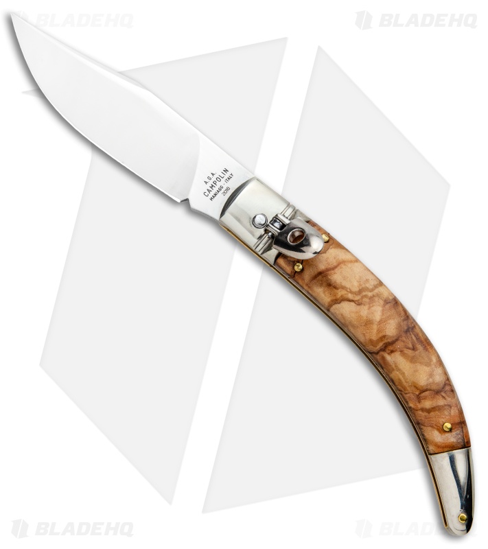 AGA Campolin Diana Lever Lock Automatic Knife Olive Wood (3.75" Satin)