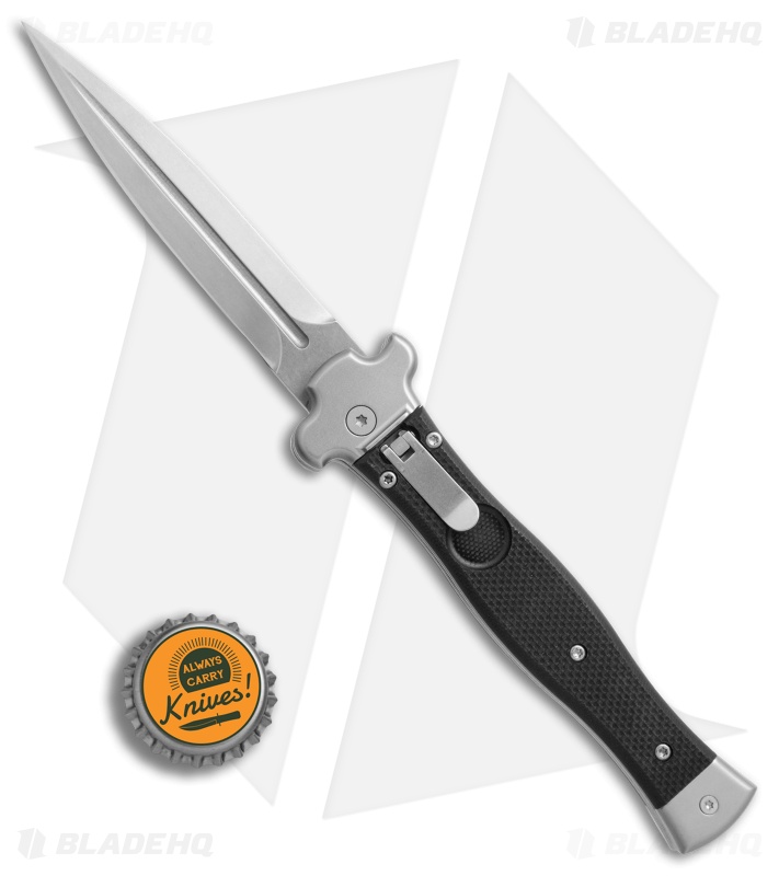 AGA Campolin Zero Dagger Leverlock Automatic Knife Black G-10 (3.75" Stonewash) 