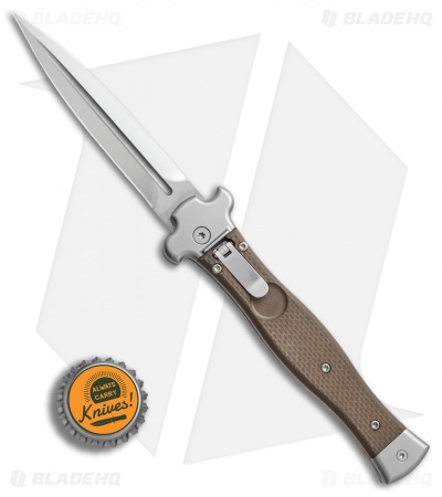 AGA Campolin Zero Dagger Leverlock Automatic Knife Brown G-10 (3.75" Satin) 