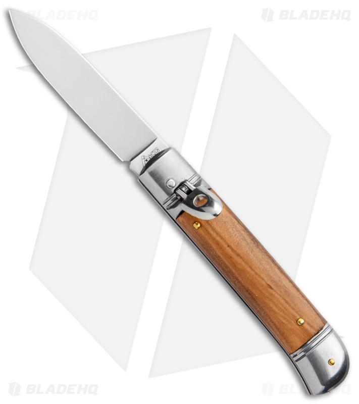 AKC 8" Lever Lock Italian Auto Olive Wood (3.2" Polish Flat)