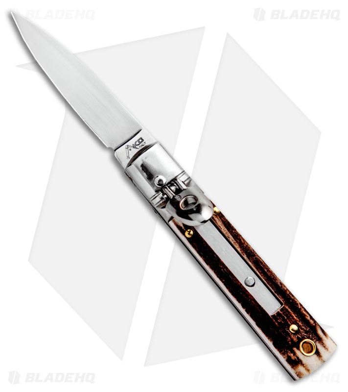 AKC Classic 6" Lever Lock Automatic Italian Knife Stag (2.25" Satin)
