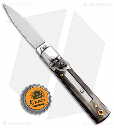 AKC Classic 6" Lever Lock  Automatic Italian Knife Brazilian Horn (2.25" Satin)