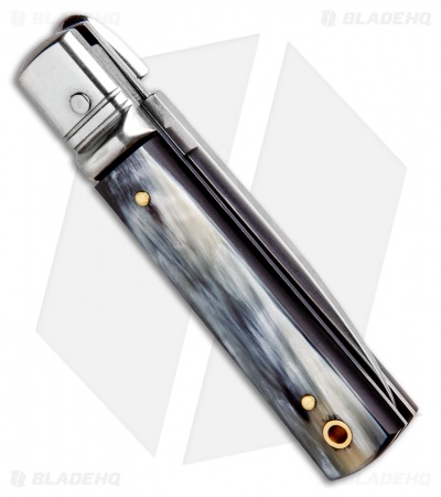 AKC Classic 6" Lever Lock  Automatic Italian Knife Brazilian Horn (2.25" Satin)