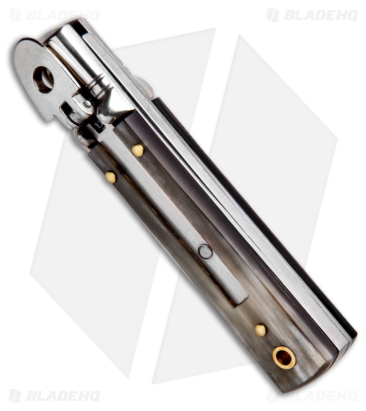 AKC Classic 6" Lever Lock  Automatic Italian Knife Brazilian Horn (2.25" Satin)