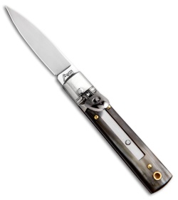 AKC Classic 6" Lever Lock  Automatic Italian Knife Brazilian Horn (2.25" Satin)