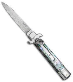 AKC Leverletto 8" Automatic Italian Stiletto Abalone (3.25" Damascus)