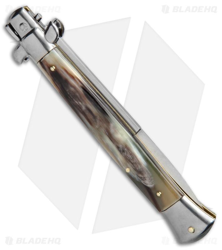 Frank B 11" Italian Stiletto Auto Brazilian Dark Horn (5" Satin Bayonet)