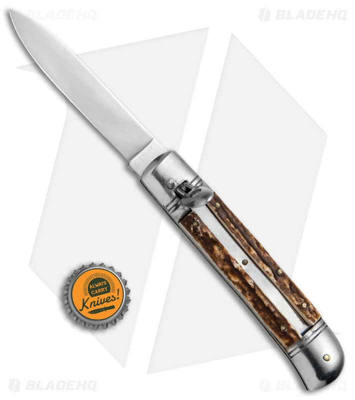 Old Style 8" Lever Lock Italian Automatic Knife Stag (3.2" Satin)