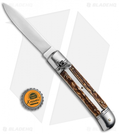 Old Style 8" Lever Lock Italian Automatic Knife Stag (3.2" Satin)