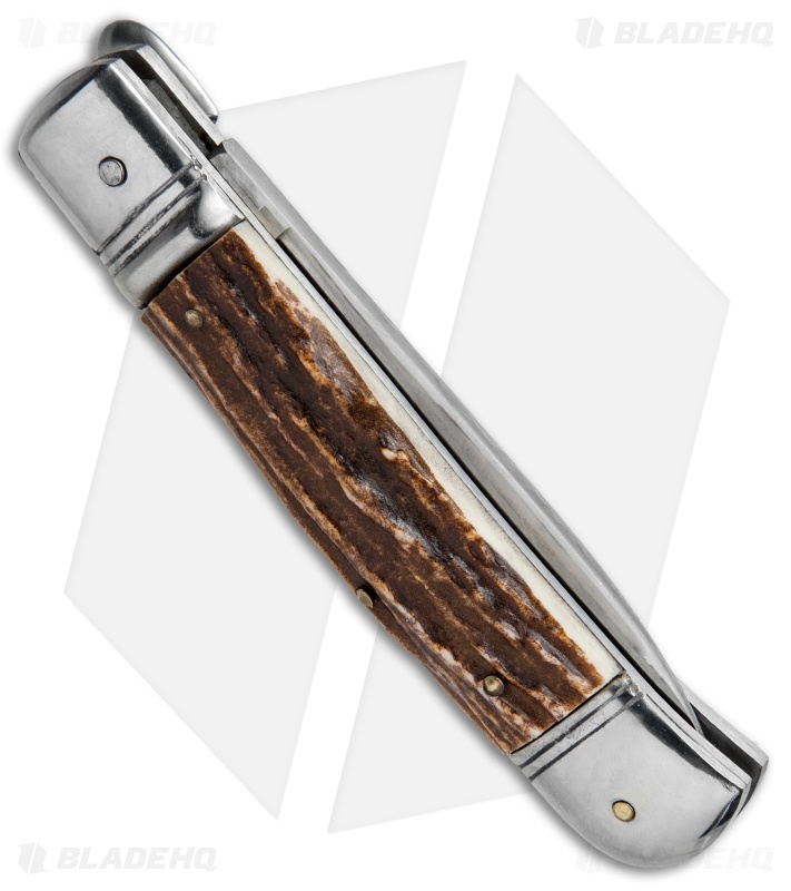 Old Style 8" Lever Lock Italian Automatic Knife Stag (3.2" Satin)