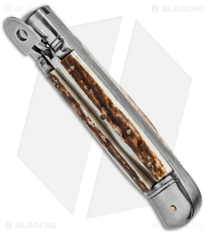 Old Style 8" Lever Lock Italian Automatic Knife Stag (3.2" Satin)
