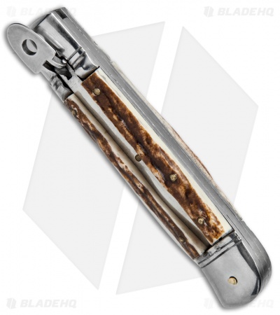 Old Style 8" Lever Lock Italian Automatic Knife Stag (3.2" Satin)