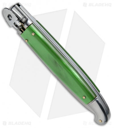SKM 9.5" Fancy Lever Lock Automatic Knife Green Acrylic (4" Satin Bayo)