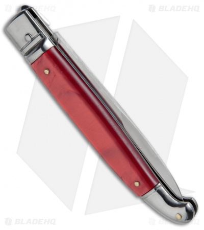 SKM 9.5" Fancy Lever Lock Automatic Knife Red Acrylic (4" Satin Bayo)
