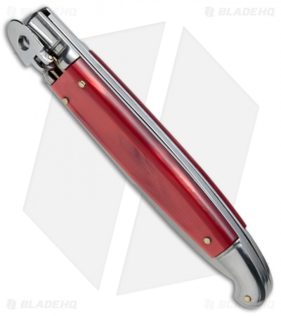 SKM 9.5" Fancy Lever Lock Automatic Knife Red Acrylic (4" Satin Bayo)