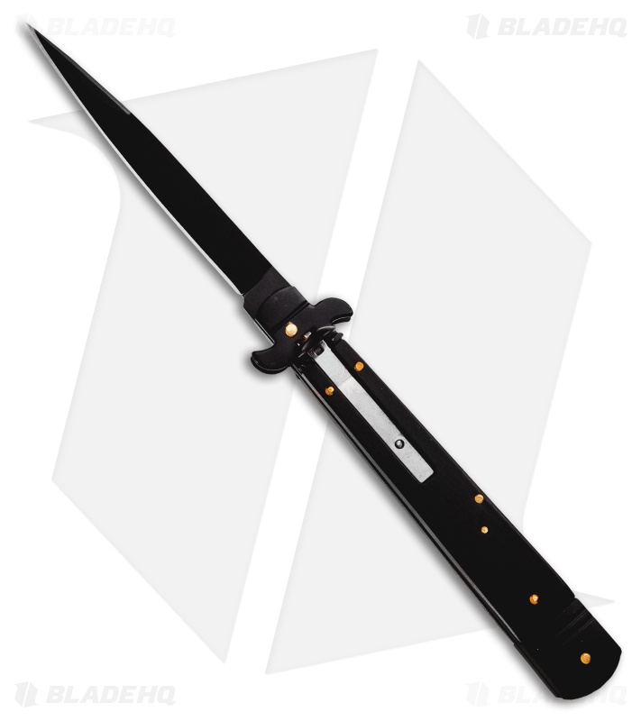 SKM 9.75" Slimline Leverlock Automatic Knife Black Wood (4.25" Black)