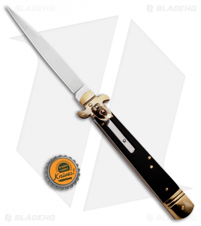 SKM 9.75" Slimline Leverlock Automatic Knife Black Wood  (4.25" Satin)