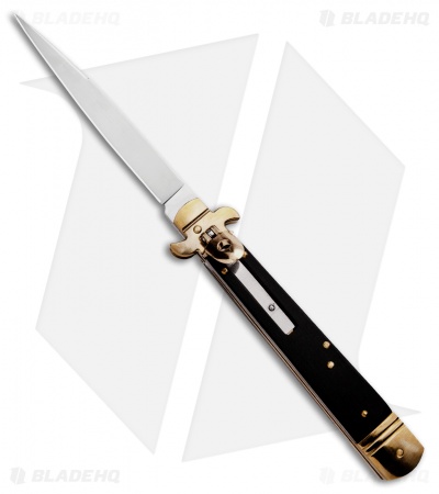 SKM 9.75" Slimline Leverlock Automatic Knife Black Wood  (4.25" Satin)