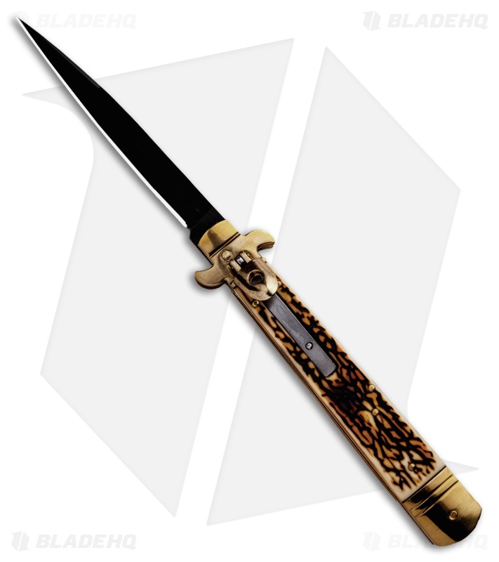 CKM 9.75" Slimline Leverlock Automatic Knife Stag (4.25" Black)