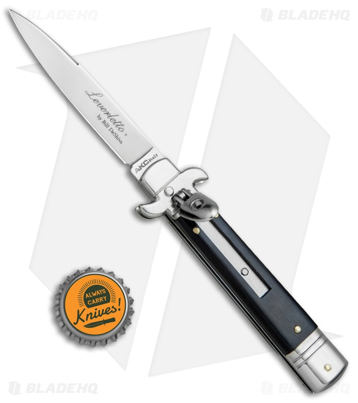 AKC Leverletto  7.5" Lever Lock  Automatic Italian Knife Ebony (3.2" Satin)