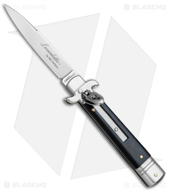 AKC Leverletto  7.5" Lever Lock  Automatic Italian Knife Ebony (3.2" Satin)