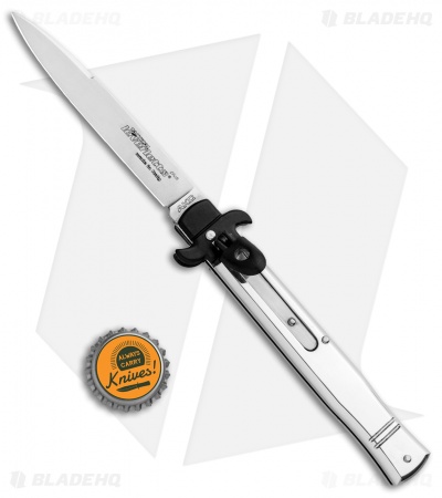 AKC Leverletto 9" Leverlock Automatic Italian Knife Polished Silver (4" Satin)