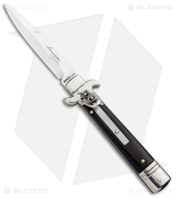 AKC Leverletto 7.75" Lever Lock Auto Italian Knife Ebony (4" Satin Bayo)