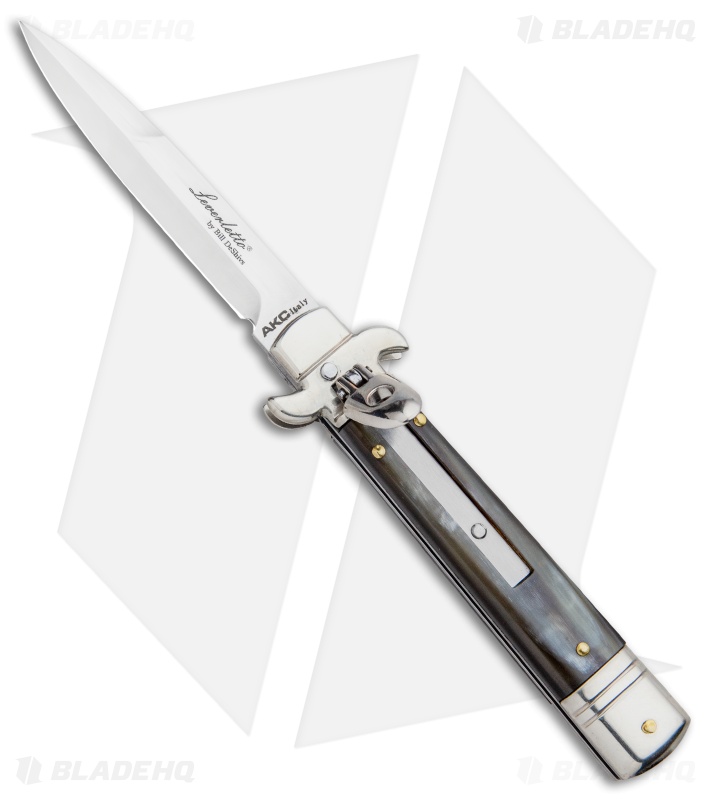 AKC Leverletto 7.75" Lever Lock Auto Italian Knife Honey Horn (3.25" Satin Bayo)