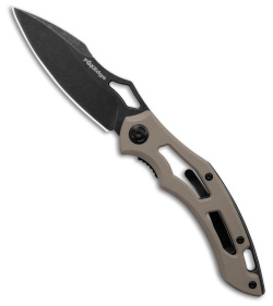 Fox Edge Sparrow Liner Lock Knife Tan G-10 (3.5" Black Stonewash) 