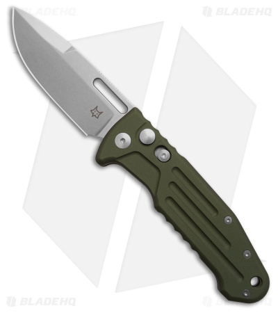 Fox Knives Smarty Automatic Spear Point Knife OD Green Aluminum (3.2" Stonewash)