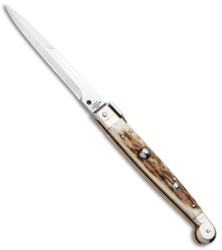 AGA Campolin 9" Sicilian Picklock Auto Sillito  Knife Stag (4.1" Satin Bayo)