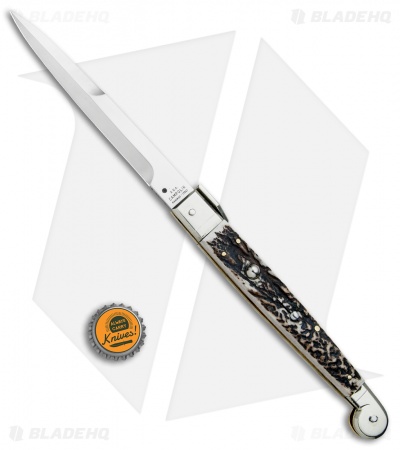 A.G.A. Campolin 12" Sicilian Picklock Bayo Automatic Knife Stag (5.5" Satin) 
