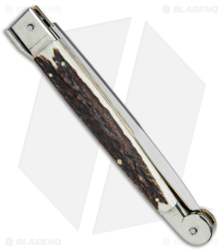 A.G.A. Campolin 12" Sicilian Picklock Bayo Automatic Knife Stag (5.5" Satin) 