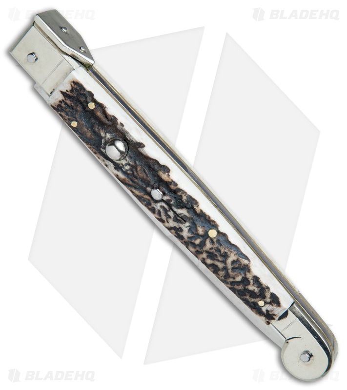 A.G.A. Campolin 12" Sicilian Picklock Bayo Automatic Knife Stag (5.5" Satin) 