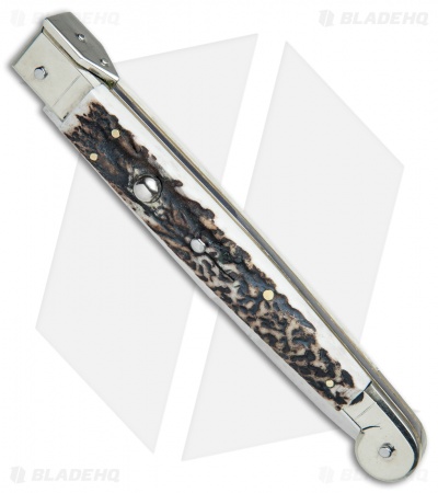 A.G.A. Campolin 12" Sicilian Picklock Bayo Automatic Knife Stag (5.5" Satin) 