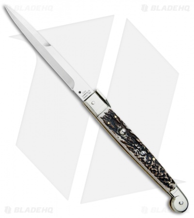 A.G.A. Campolin 12" Sicilian Picklock Bayo Automatic Knife Stag (5.5" Satin) 