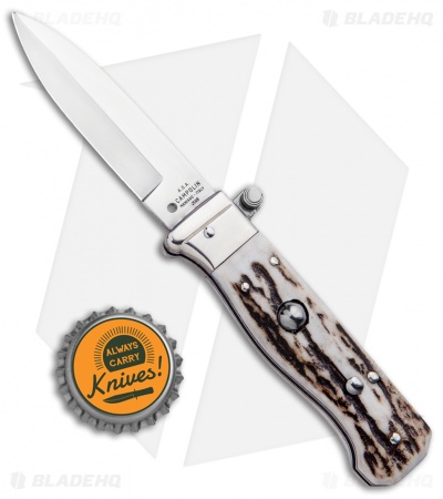 AGA Campolin Piccolo Italian Stiletto Automatic Knife Stag (2.8" Satin)