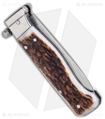 AGA Campolin Piccolo Italian Stiletto Automatic Knife Stag (2.8" Satin)
