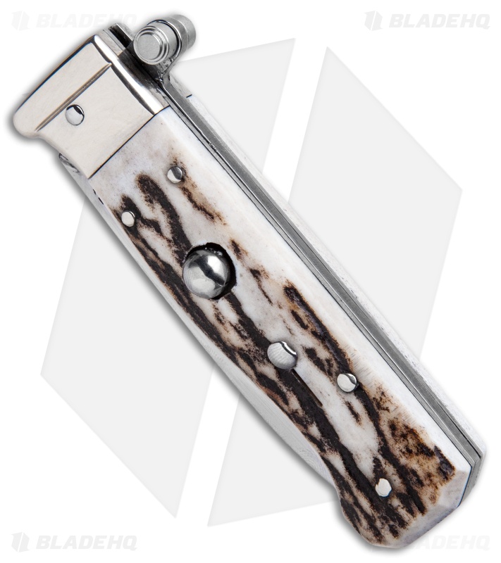 AGA Campolin Piccolo Italian Stiletto Automatic Knife Stag (2.8" Satin)