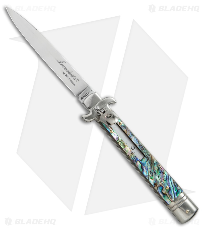 AKC Leverletto 9" Automatic Italian Stiletto Abalone (4" Satin Flat)