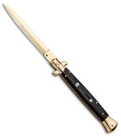 Frank B 11" Italian Stiletto Dagger Knife Gold Plated Ebony (5" Gold) 